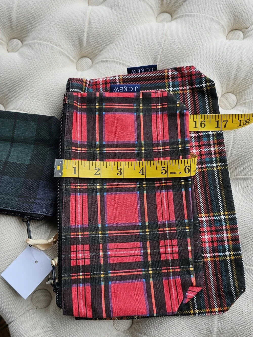 New! J.Crew Three-set Red Black Tartan Plaid Blackwatch Pouch Purse Bag NWT